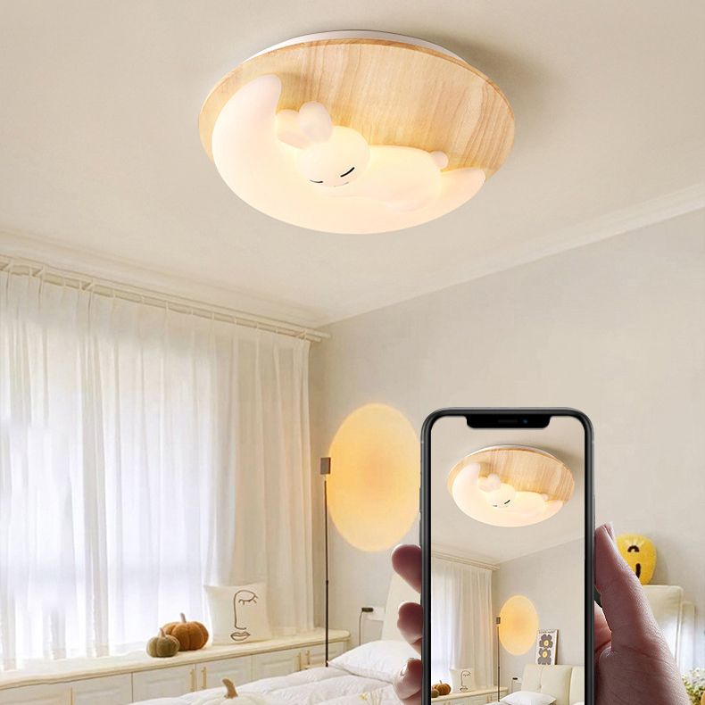 Wooden Ceiling Mount Light Modern LED Ceiling Light with Acrylic Shade for Bedroom