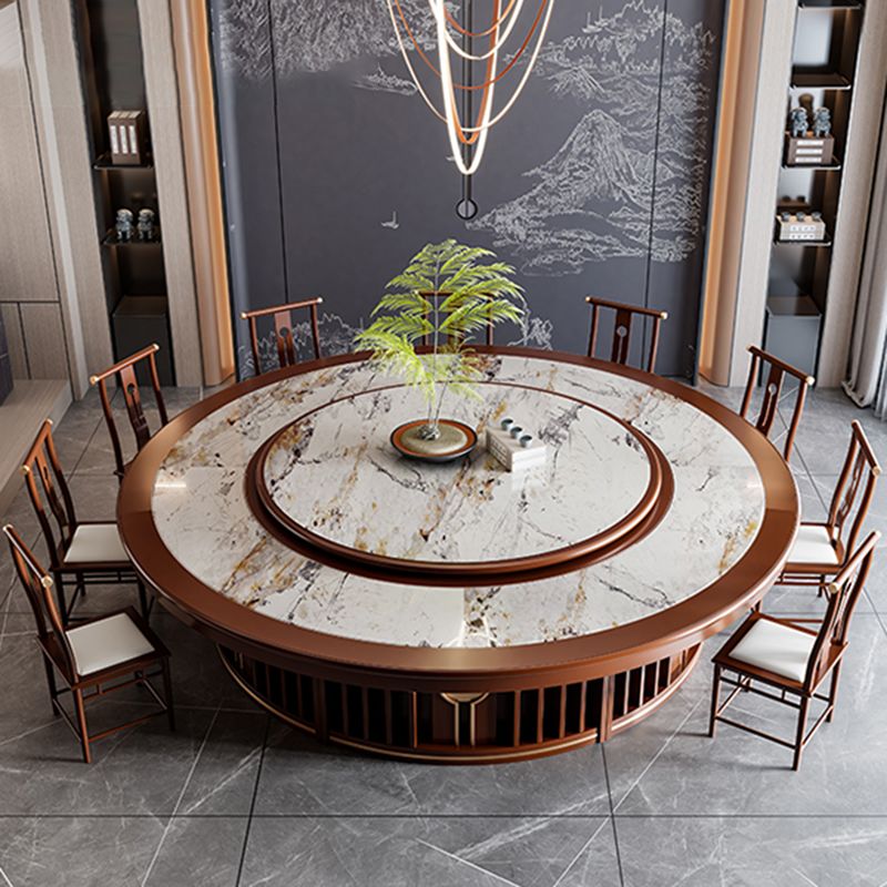 Round Tradition Dining Table for Home Stone Top Dinette Table with Rubberwood Base