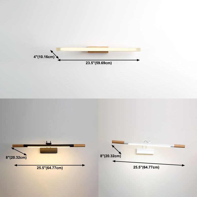 Houten lineaire spiegelverlichting Noordse stijl LED -wand gemonteerd verlichtingsarmatuur