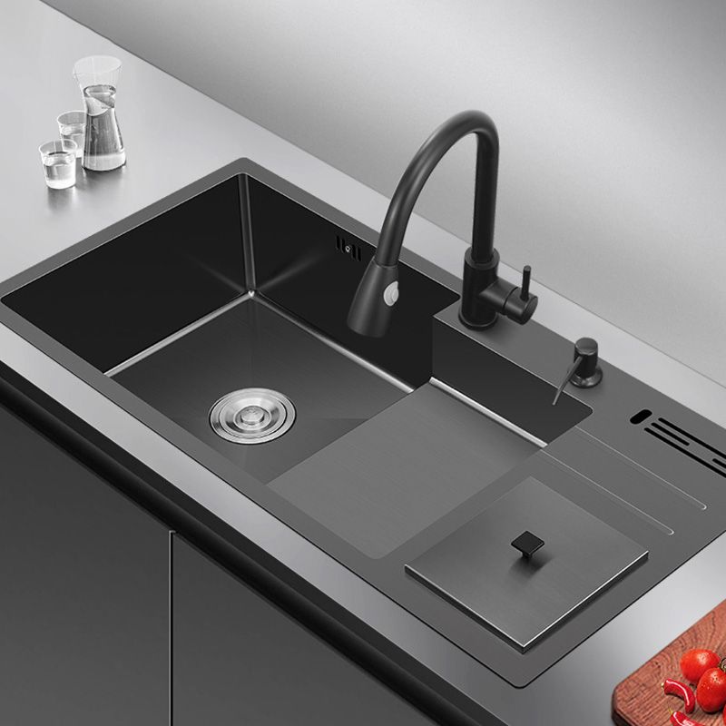 Black Stainless Steel Kitchen Sink 2 Holes Sink with Basket Strainer