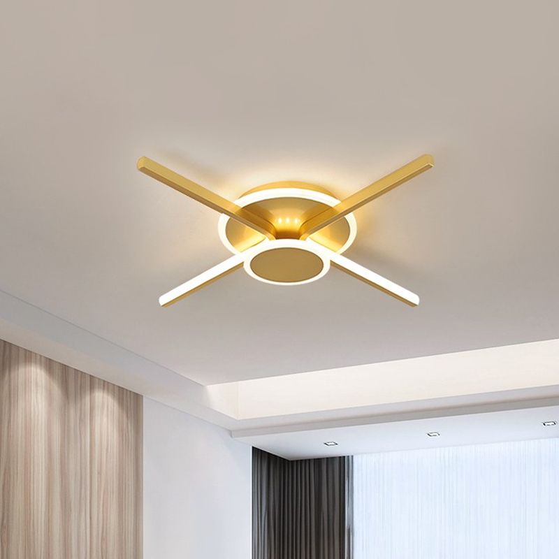 Minimalist Cross Flush Light Fixture Acrylic Bedroom 19.5"/24.5" Wide LED Ceiling Mount Lighting in Gold, Warm/White Light