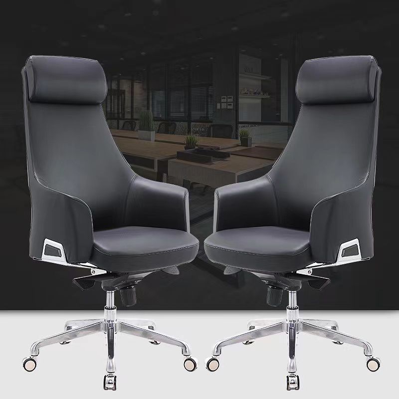 Modern Fixed Arms Swivel Chair Chrome Frame Leather Management Office Chair