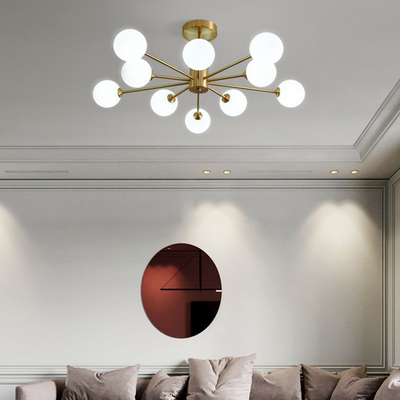 Post-Modern Metal Radial Hanging Chandelier Light Spherical Glass Shade Suspension Light  in Gold