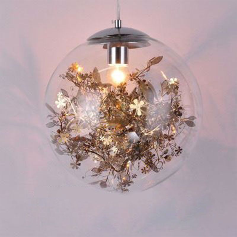 Bedroom Simple One Bulb Hanging Light Kit Globe Lucency Glass Pendant Lamp