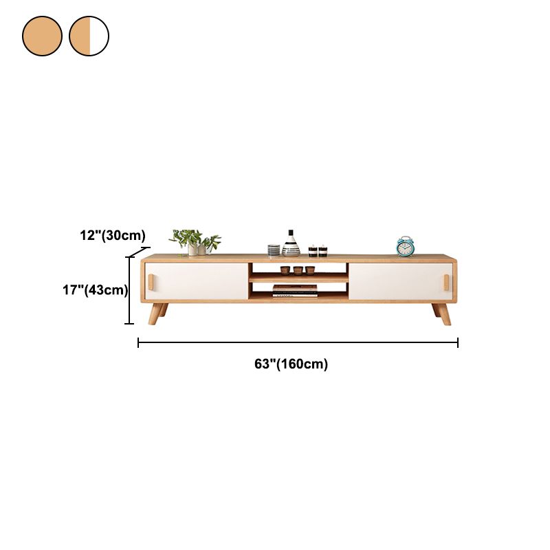 Rubber Wood TV Stand Console Open Storage TV Stand with 2 Sliding Door , 12" D X 17" H