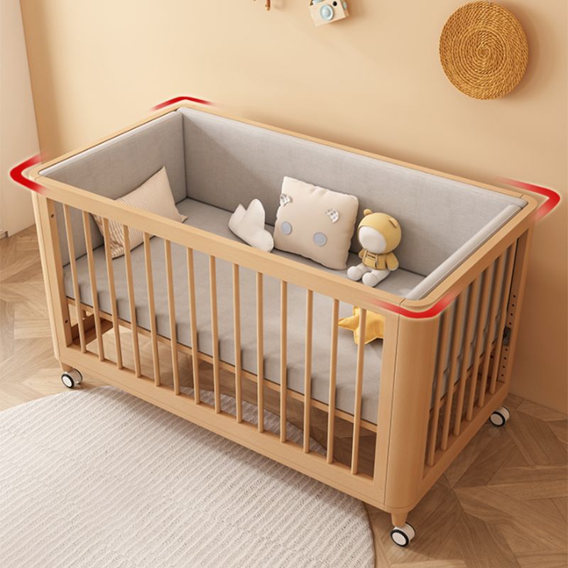 Modern Solid Wood Crib Movable 5-In-1 Convertible Crib with Storage