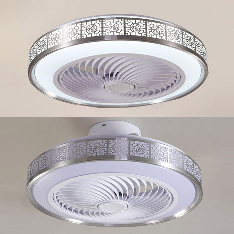 Drum Metallic LED Ceiling Fan Fixture Modern Style Semi Flush Mount Light for Dining Room