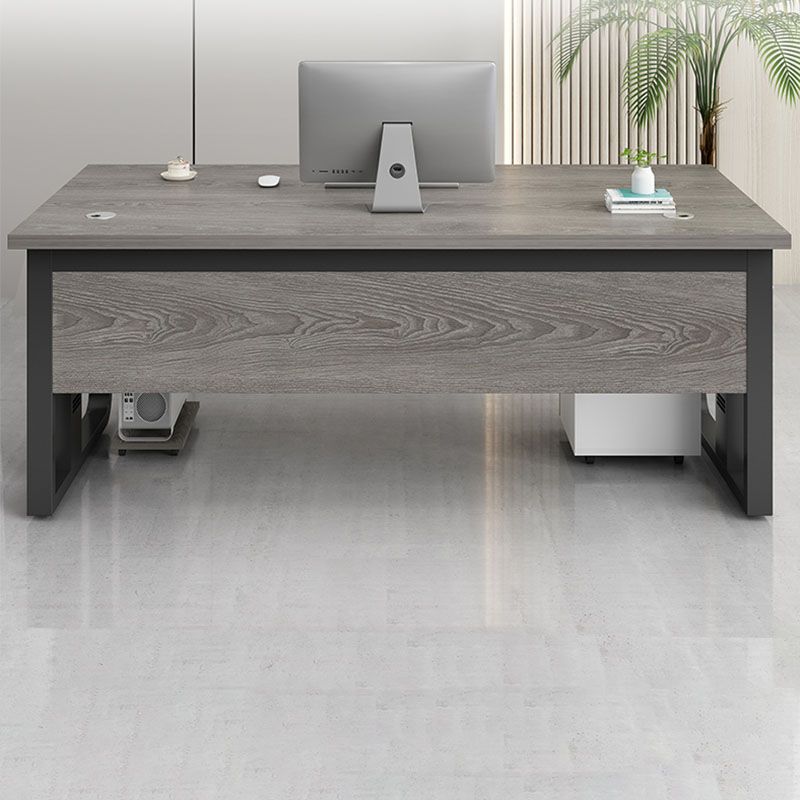 Rectangular Shaped Office Desk Wood in Grey with 2 Legs for Office