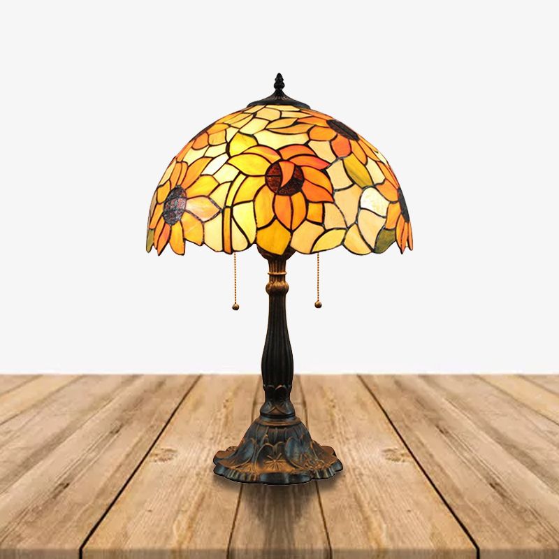 18 Inch Rustic Sunflower Desk Light with Switch/No Switch Stained Glass 1 Head Orange Desk Lamp for Study Room