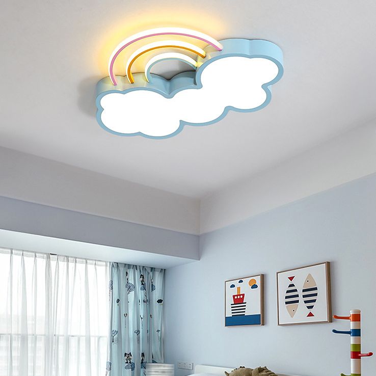 Cloud Shape Flush Light Modern Style Metal 3 Lights Flush Mount in Blue