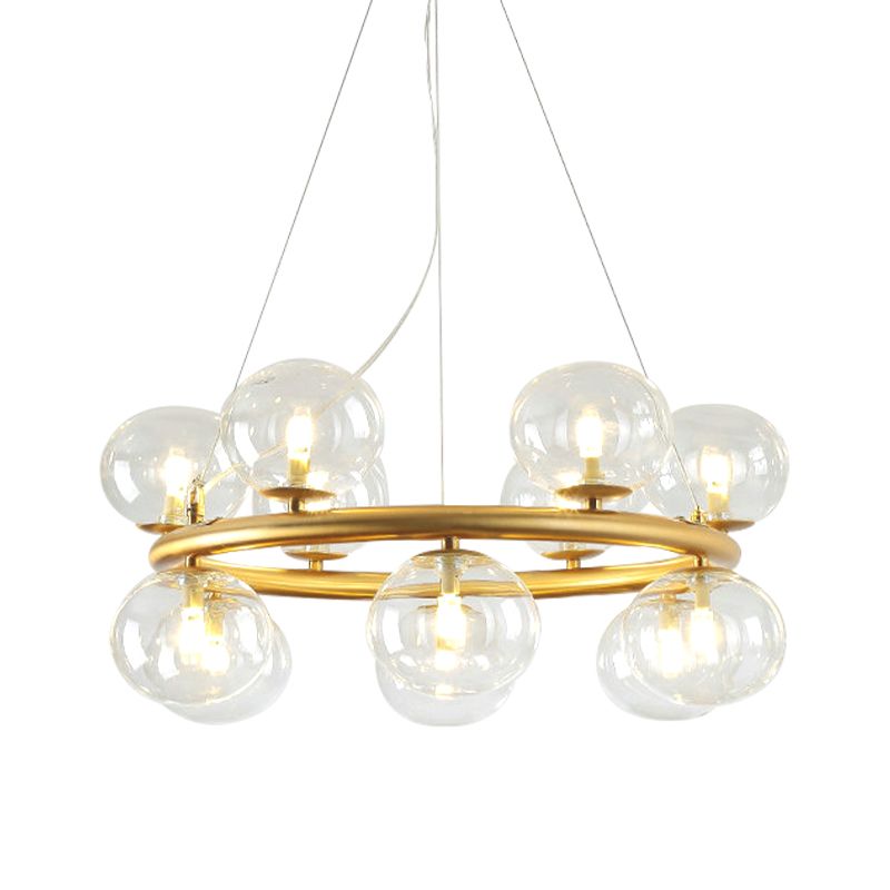 Post Modern Style 12 Lampenlampen Kronleuchter Gold Globe Suspension Licht mit klarem Glasschatten