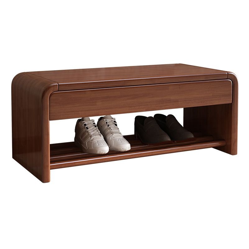 Contemporary Rubber Wood Bench Rectangle Storage Accent Bench with Drawer