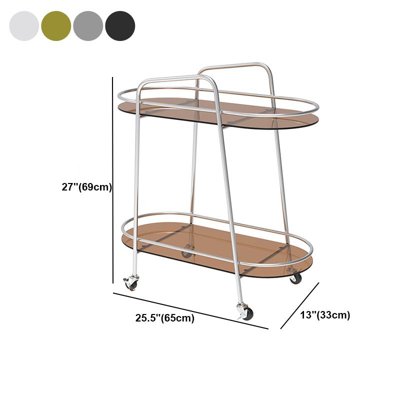 Metal Frame Glass Shelf Etagere Bookshelf with Caster Wheels,25.6"L x 13"W x 27.2"H