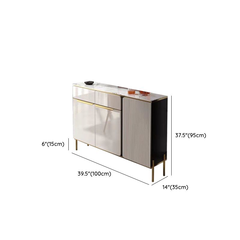 Glam Style Credenza Stone Glass Doors Buffet Credenza with Cabinets and Drawers