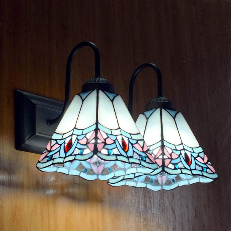 Mediterranean Style Vanity Wall Light Metal Arm Tiffany Vanity Light for Corridor Bathroom