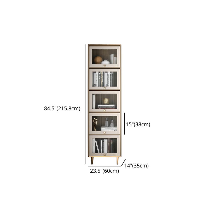 Glam Standard Bookcase Metal Frame Manufactured Wood Bookshelf with Glass Doors