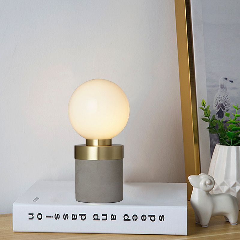 Global Frosted Glass Table Lighting Modern Stylish 1 Light Gray Table Lamp with Cement Cylinder Base