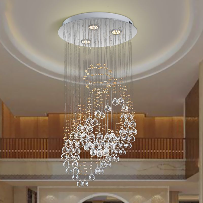 Crystal Balls Chrome LED Cluster Pendant Leaf Shaped Modernist Suspension Lighting for Bedroom