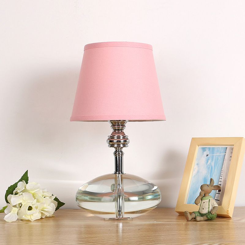 Tissu lampe de nuit rose Conical 1 Light Lodge Lumière avec une base en cristal transparent