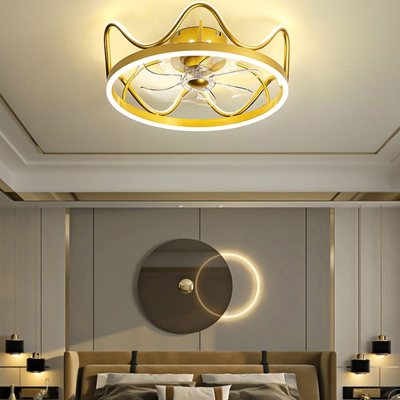 Modern Colorful Fan Light Metal Crown Shape LED Flush Mount Light for Bedroom