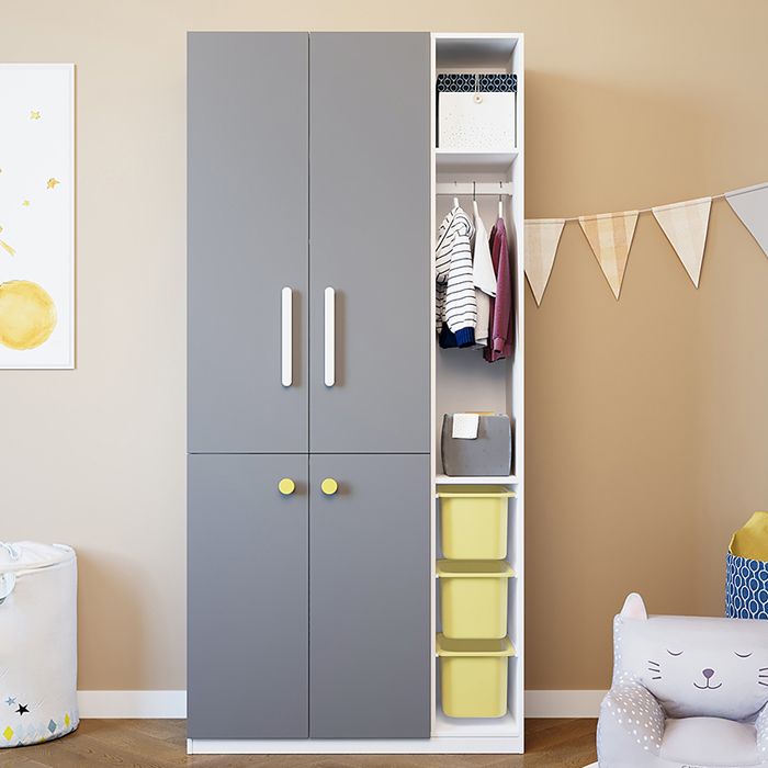 Grey Wooden Kid's Wardrobe High Gloss 2-Door Contemporary Coat Locker