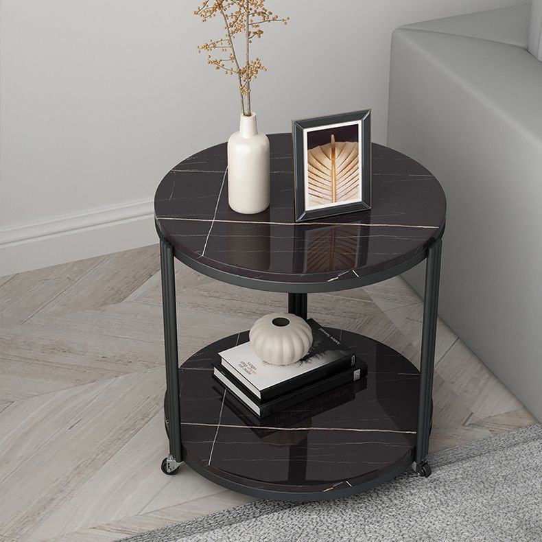 Glam Stone Night Table 21.65" Tall Bedside Cabinet with 2 Shelves