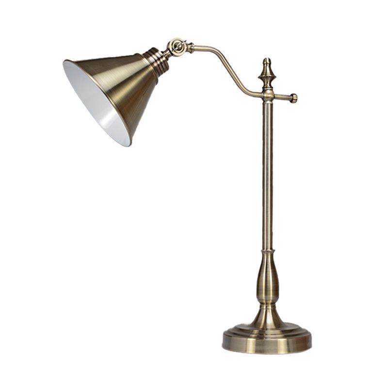 Gold Finish LED Desk Light Farmhouse Metallic Conical Night Table Lamp with Plug In Cord