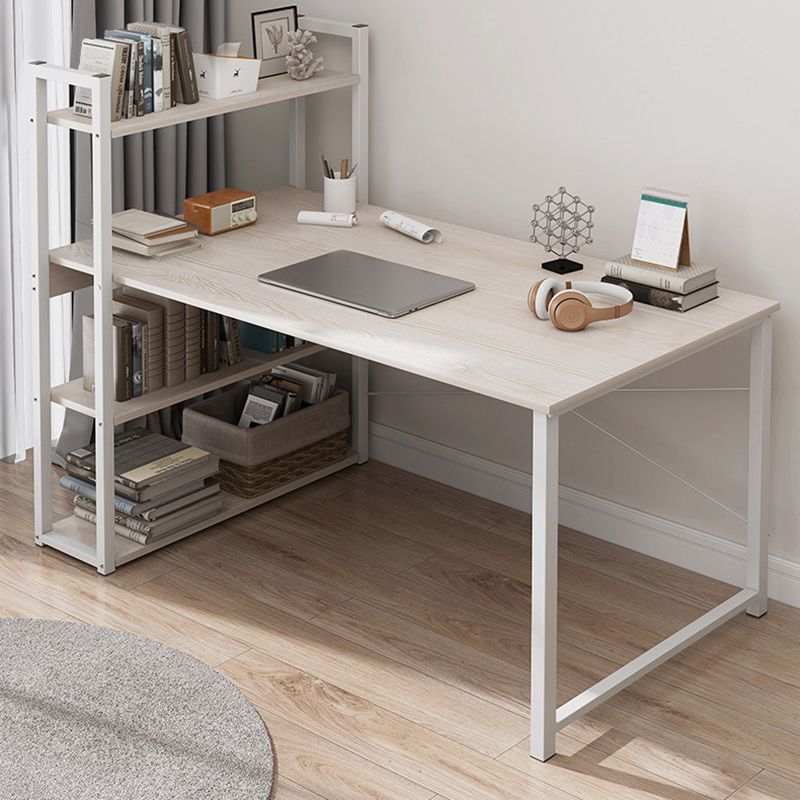 Contemporary Engineered Wood Office Desk H-Shape Base Writing Desk with Shelf for Home