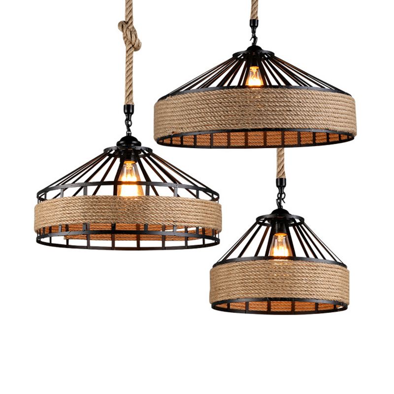 Seilschwarz 1-Licht-Anhängerlampe Zylinder Vintage Loft Deckenleuchte für Esszimmer