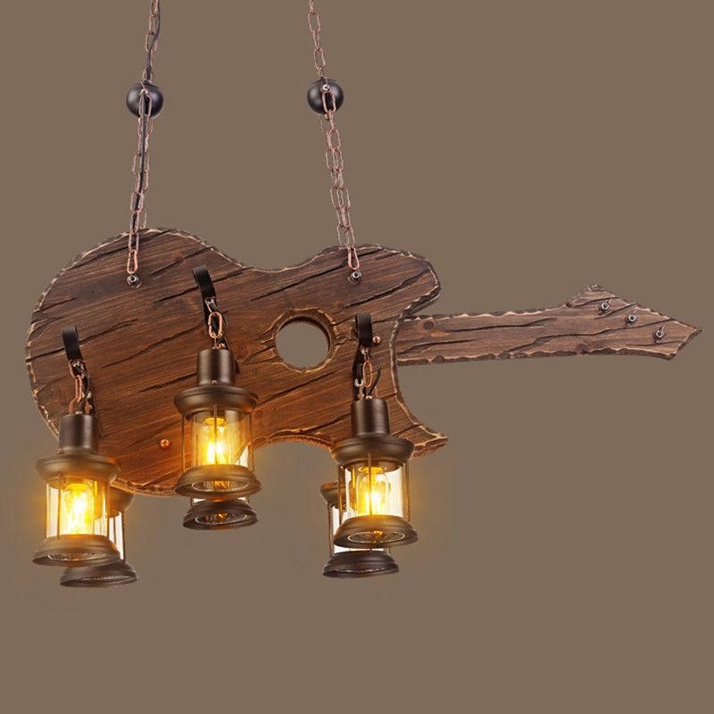 Industrial Wood Hanging Chandelier 6-Light Ceiling Hanging Light Fixture for Bar