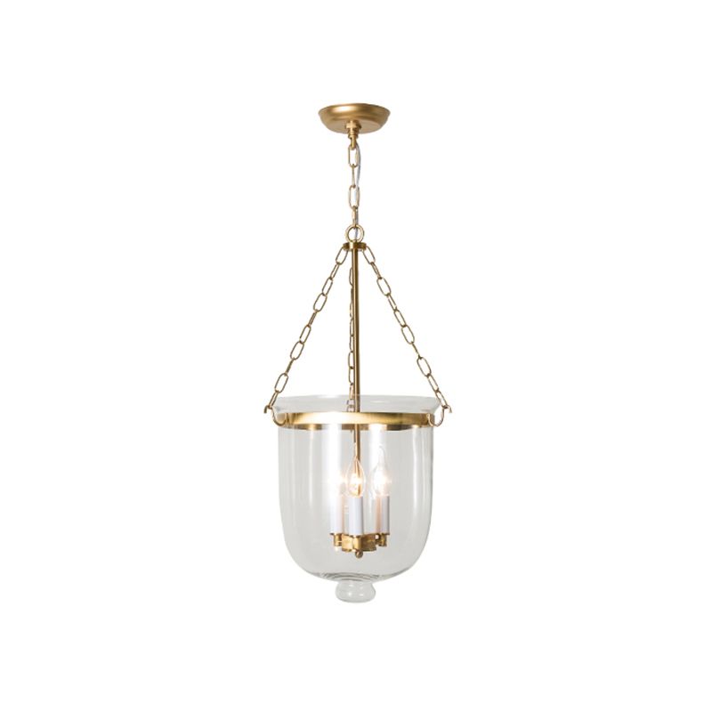 3-Light Inverted Cloche Shaped Pendant Lighting Vintage Clear Glass Chandelier for Living Room