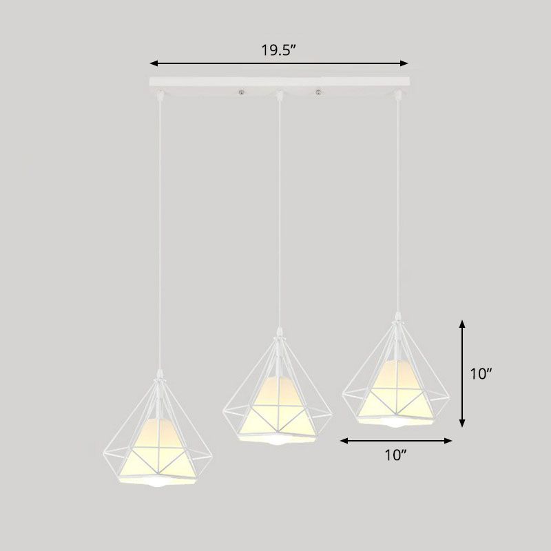 3 bombillas Luz de techo múltiple simplicidad de diamante de marco de diamante iluminación de suspensión de hierro para restaurante