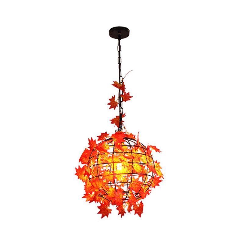 Industrial Globe Ceiling Light Single Iron Hanging Pendant Light with Artificial Plant