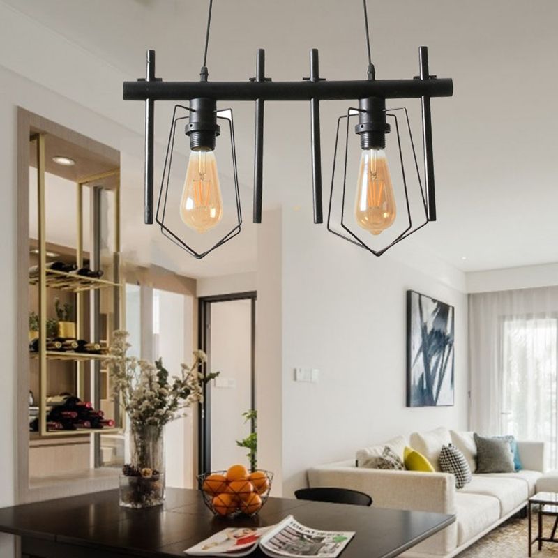 1/2/3-Bulb-Käfig-Anhänger Leicht Vintage Stylish Black Metall Hanging Leuchte mit Kabel zum Esstisch