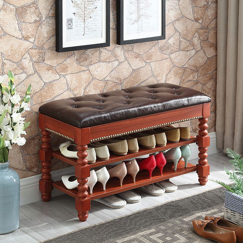 Rectangle 13.8" Wide Seating Bench Cushioned Upholstered Entryway Bench in Rubberwood