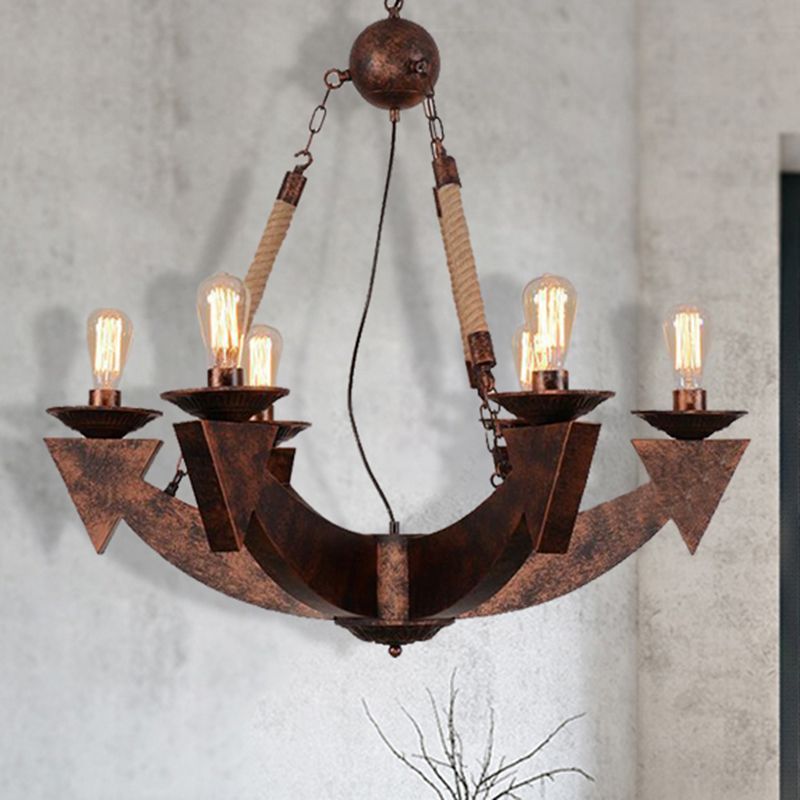 6-Light Ceiling Lamp with Exposed Bulb Metal Industrial Dining Room Chandeliers Pendant Light in Weathered Copper