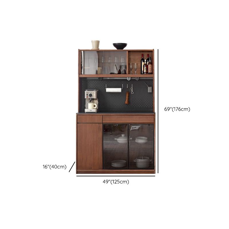 Modern Solid Wood Sideboard with 3 Drawers Glass Door in Brown