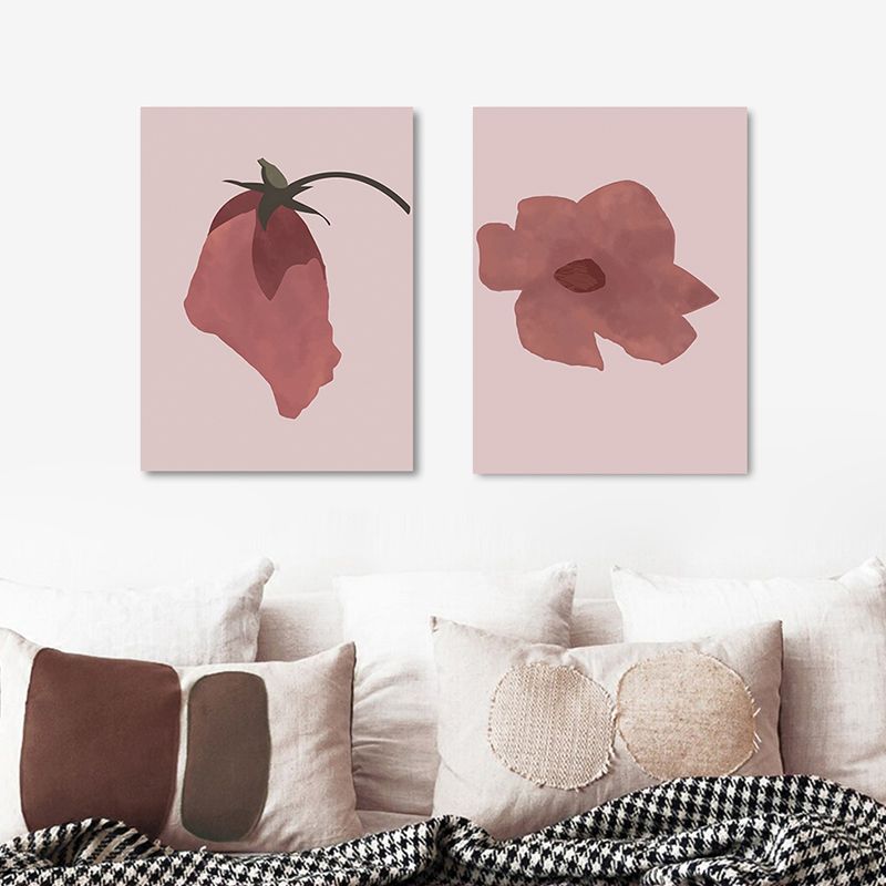 Pink Flower Canvas Wall Art Textured Nordic Living Room Wall Decor, Multiple Sizes