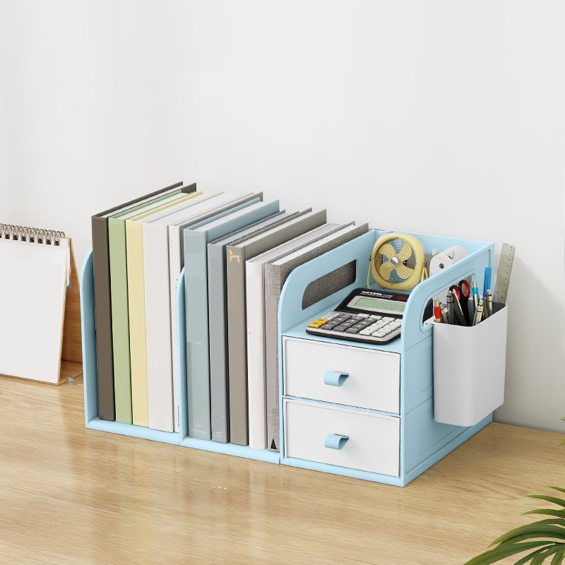 Plastic Bookshelf Contemporary Bookcase with Drawer for Home Office