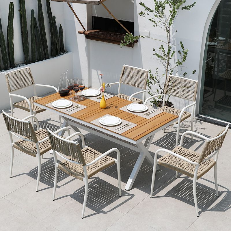 Modern Outdoor Bistro Chairs With Arm White Aluminum Dining Armchair