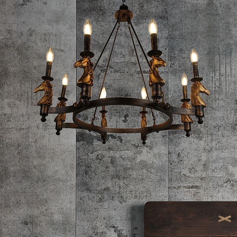 Industrial Wagon Wheel Chandelier Lamp 8 Lights Metal Pendant Lighting in Brass for Dining Room