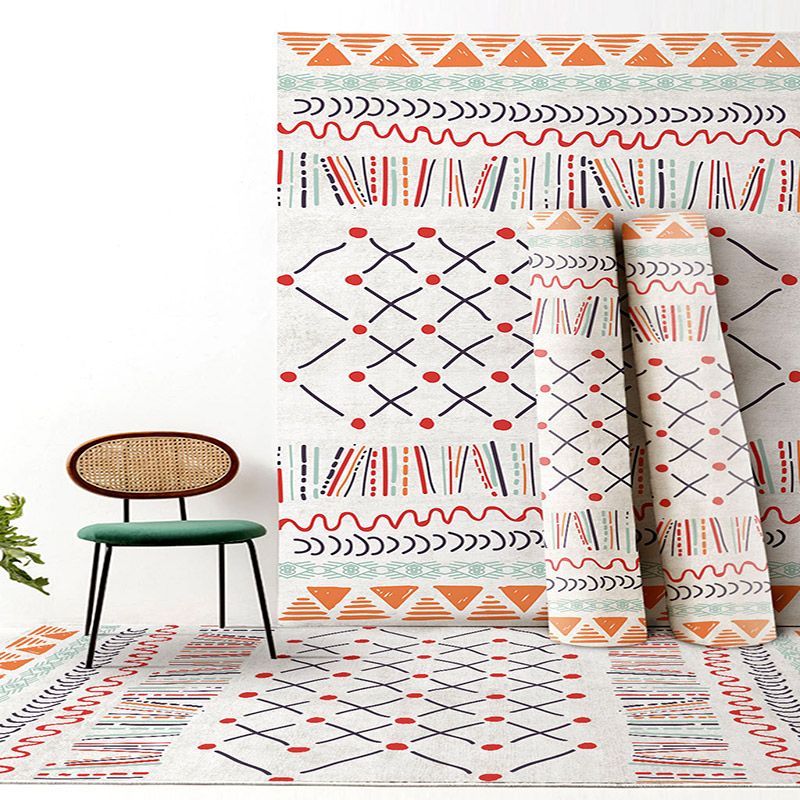 Multicolor Boho Indoor Rug Polyester Tribal Symbols Rug Stain Resistant Indoor Rug for Living Room
