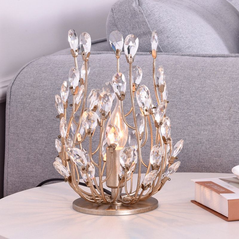 1-Light Table Lighting Classic Branch Crystal Drop Nightstand Light in Silver/Gold for Living Room