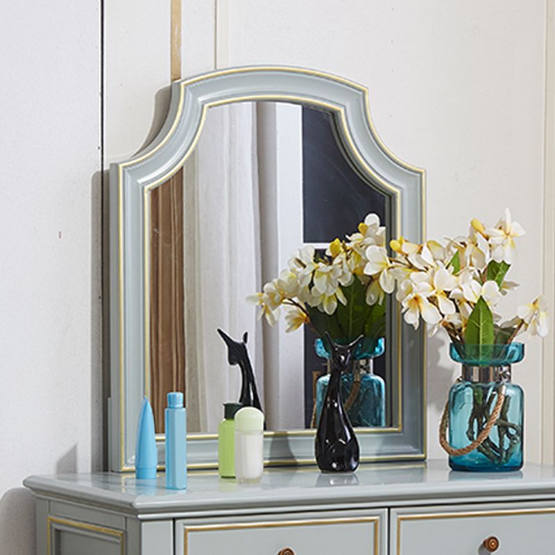 Mirror Desk Furniture 2 Drawer Blue Vanity with Padded Stool