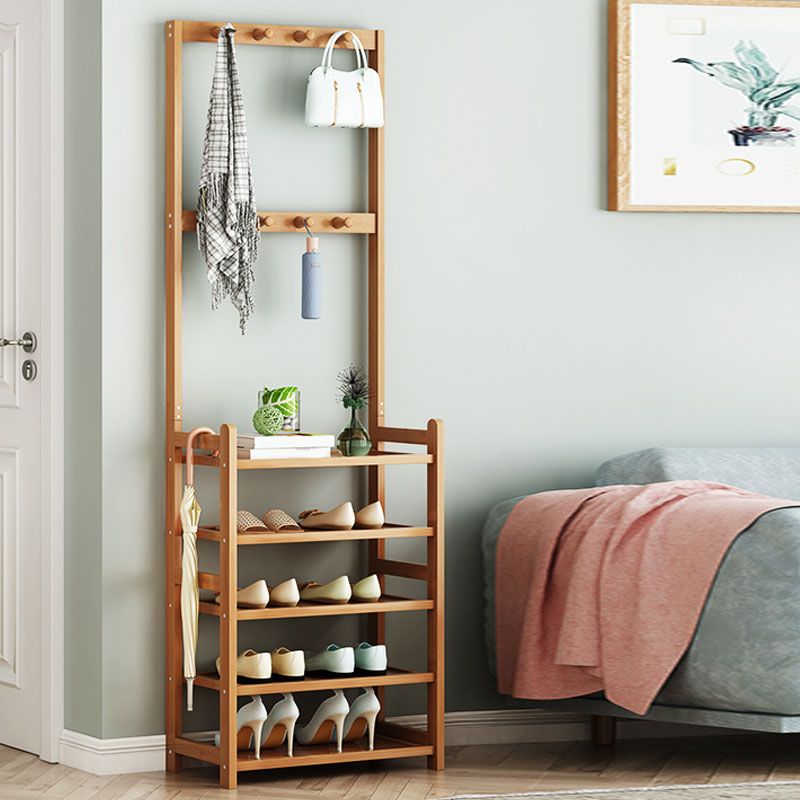 Modern Wood Coat Hanger Storage Shelves and Coat Hooks Entryway Kit