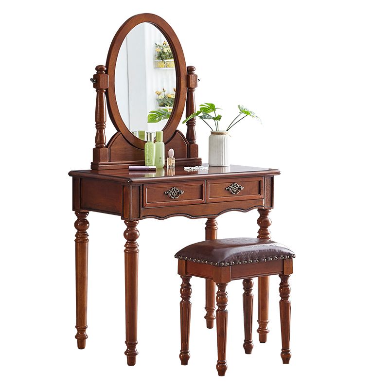 Traditional Dressing Table Stool Set Wooden Vanity Dressing Table for Bedroom