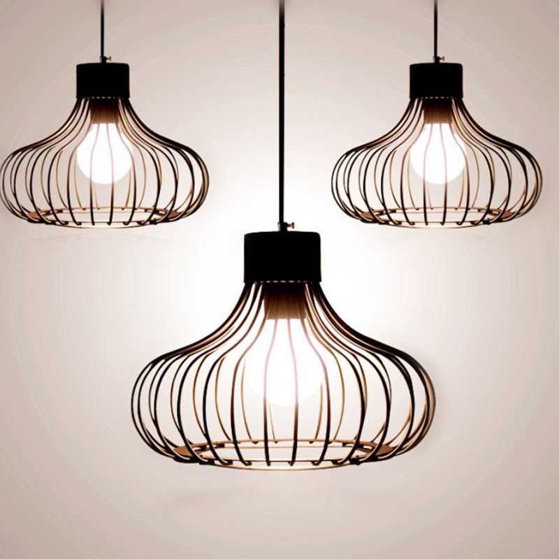 Metal Pendant Ceiling Light Industrial Black Cage Shade Living Room Pendant Lighting