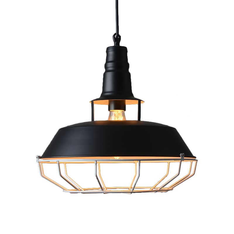 Black Barn Hanging Lighting Farmhouse Metallic 1-Head Restaurant Drop Pendant Lamp with Cage