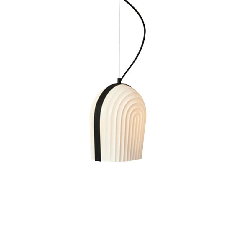 Contemporary Dome Suspension Pendant Frosted Glass 1 Bulb Bedroom Ceiling Light in Black and White