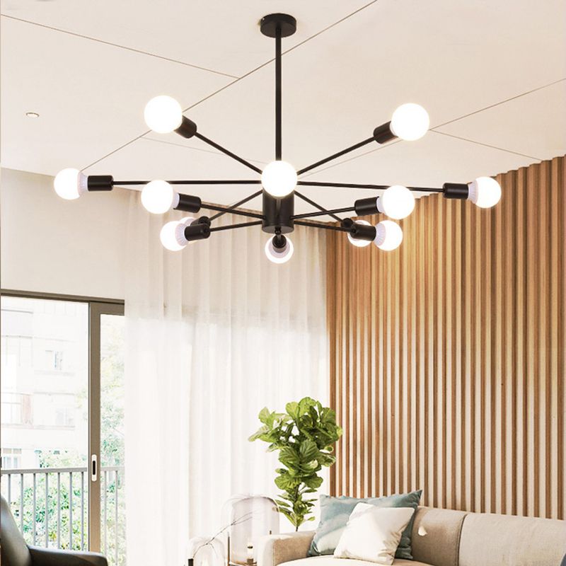 Loft 2-Tier Chandelier Pendant Light Metal Living Room Chandelier Light Fixture in Black